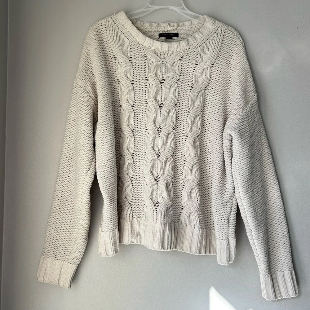 American Eagle Outfitters Cozy Cable Knit Sweater - Cream - Size M - Picture 2 of 9